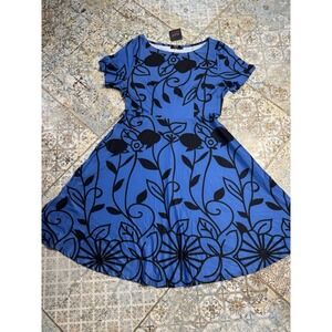 R&B Collection Blue Floral Fit & Flare Dress Short Sleeve Size XL NWT